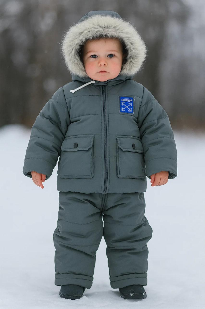 Дитячий зимовий костюм - куртка і штани - напівкомбінезон зріст 86 см (12 - 18 міс.) Alisa сірий, фото 1