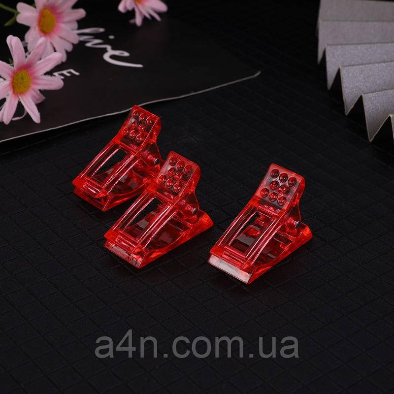 Прищіпка кліпса пластикова для затискача верхніх форм для нарощування нігтів (для полігеля) - червоний, фото 1