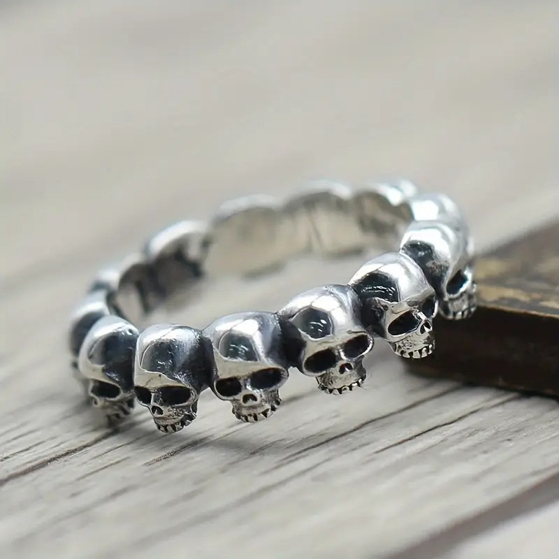 Каблучка срібляста у вигляді черепів хіп-хоп панк стиль унісекс 20 AurumLux031, фото 1