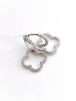 Сережки срібні "Конюшина, Чотирилисник", 2 в 1, два в одному, з білим камінням, родовані