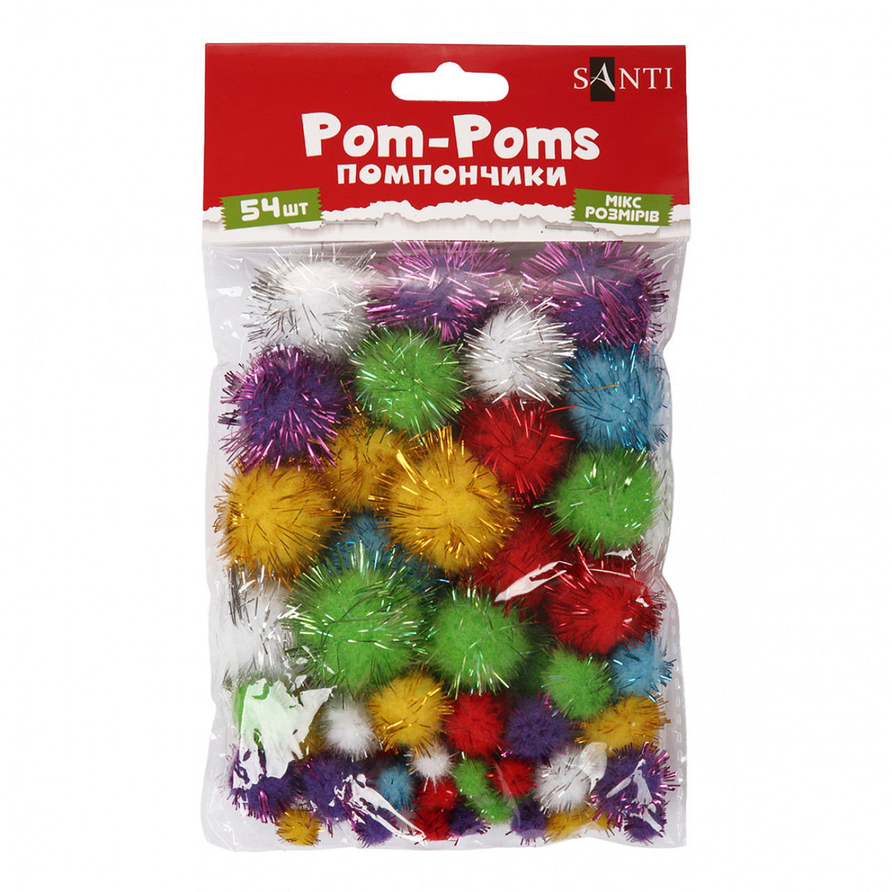 Помпони Santi з люрексом кольорові (d-8мм, 15мм, 25мм) 54 шт/уп 955438
