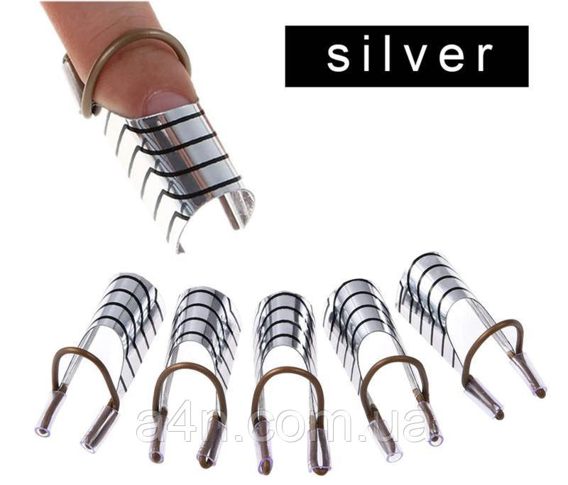 Багаторазові форми 5 шт/упак - тефлонові для нарощування нігтів - Сріблястий, фото 1