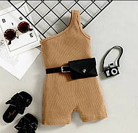 Стильний коричневий комбінезон для дівчинки з поясом і сумочкою, 110-130 р