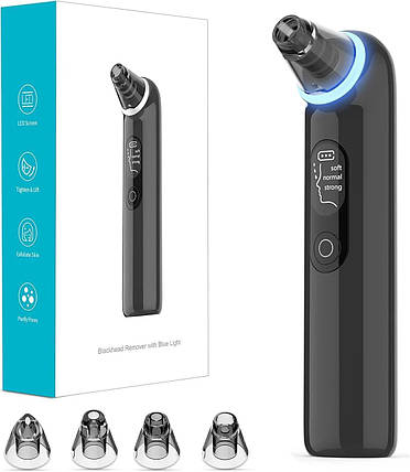 Вакуумний очищувач екстрактор чорних крапок з функцією LED терапії чорний, фото 1