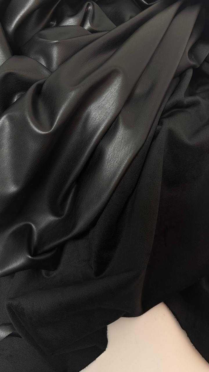 Штучна шкіра на велюрі, колір чорний, фото 1