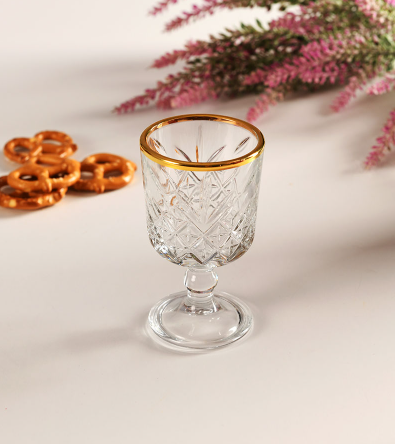 Набір скляних чарок Pasabahce Timeless із золотом на ніжці 60 мл 6 шт (51718G), фото 1
