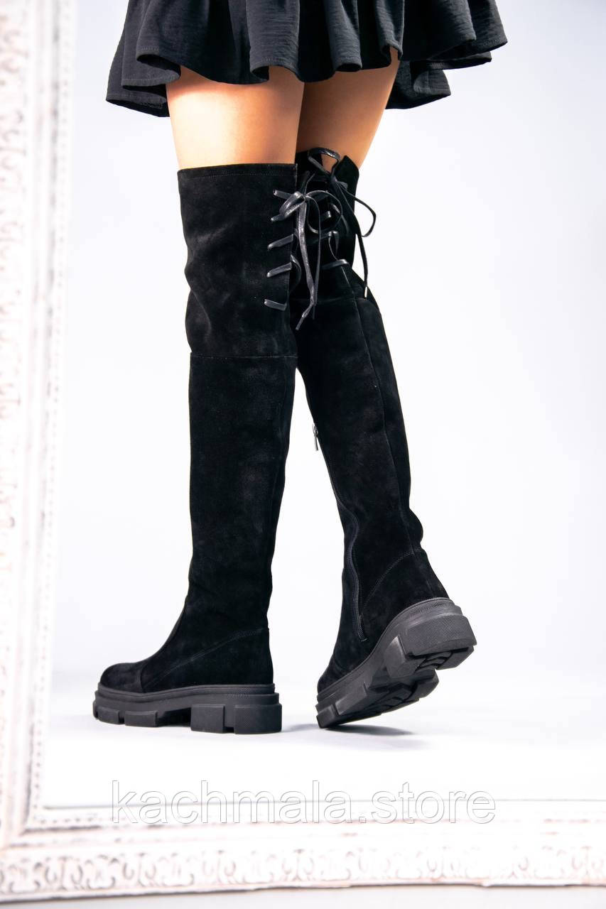 Ботфорти жіночі чорні замшеві 39 євро зима, фото 1