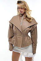 Жіноча демісезонна шкіряна куртка з широким коміром відкладним Gm2767