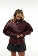 Жіноча демісезонна шкіряна куртка із широким відкладним коміром Gm2767 Бордовий, S