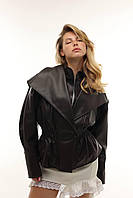 Жіноча демісезонна шкіряна куртка із широким відкладним коміром Gm2767 Чорний, М