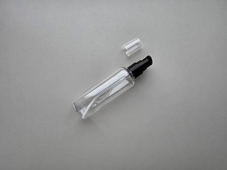 100 - 107 мл флакон Круглий прозорий ПЕТ з чорним кремовим дозатором 20/410 для кремів, гелей, шампунів, фото 1