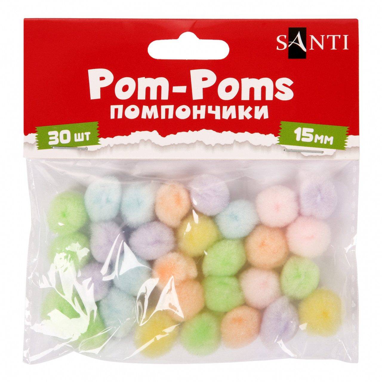 Помпони Santi пастельні кольори асорти акрилу d-15 мм 30шт/уп 955453