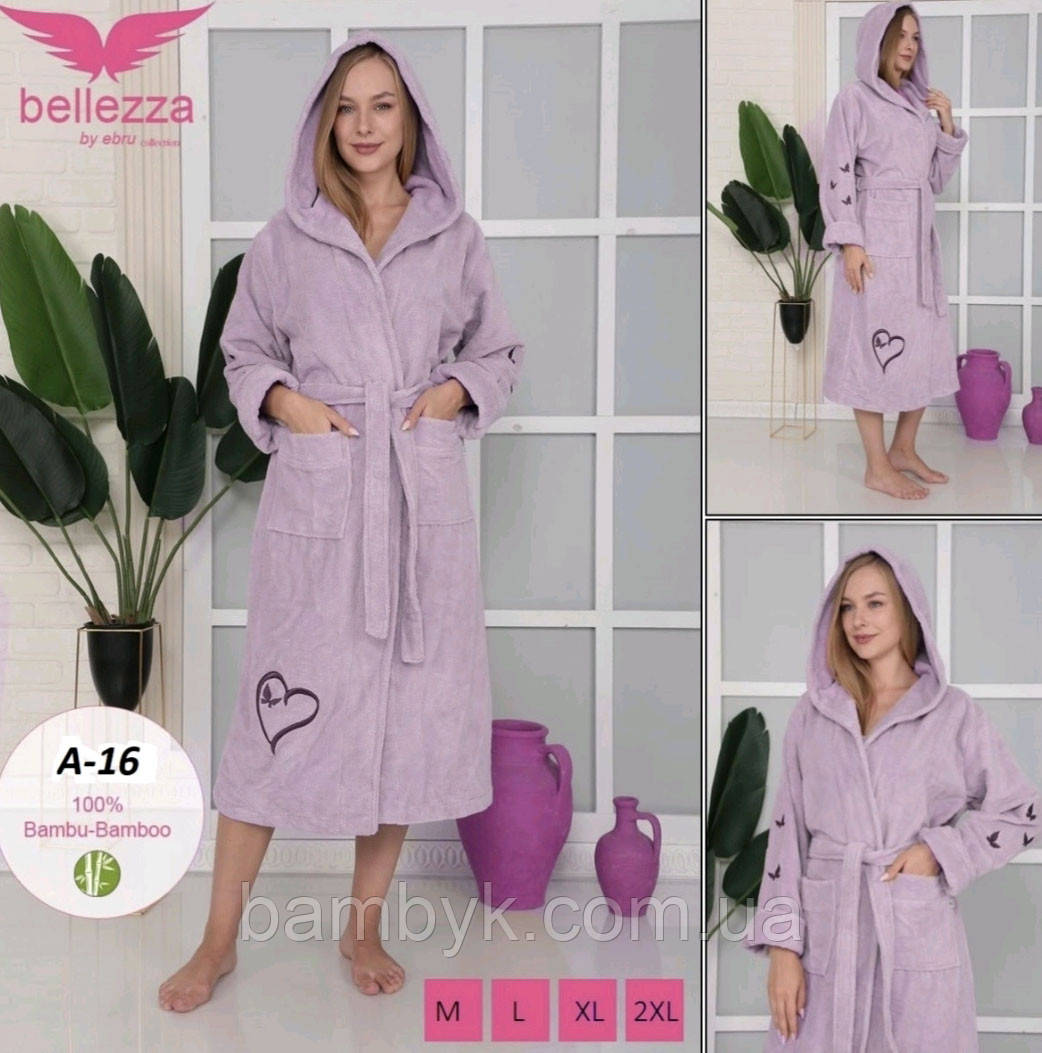 Жіночий банний халат з капюшоном бамбуковий Bellezza by Ebru Туреччина BL-A-16