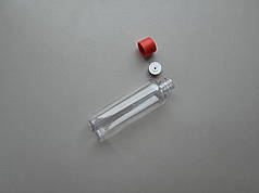 100 - 107 мл прозорий флакон круглий ПЕТ тара з червоною кришкою і вставкою 20/410