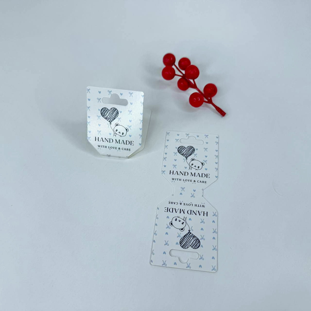 Бірка (тримач) для прикрас, 50*127 мм, "Hand made with love & care" ▶ (10 шт.), фото 1