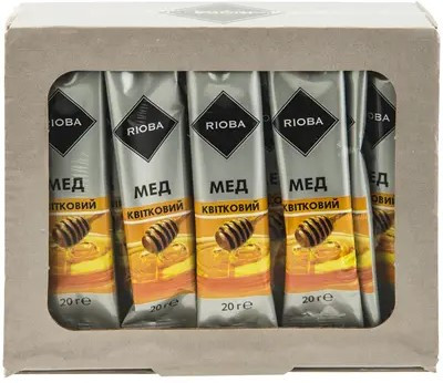 Мед порційний Rioba натуральний квітковий (РІЗНОТРАВ'Я) 30 стіків по 20г (600г)