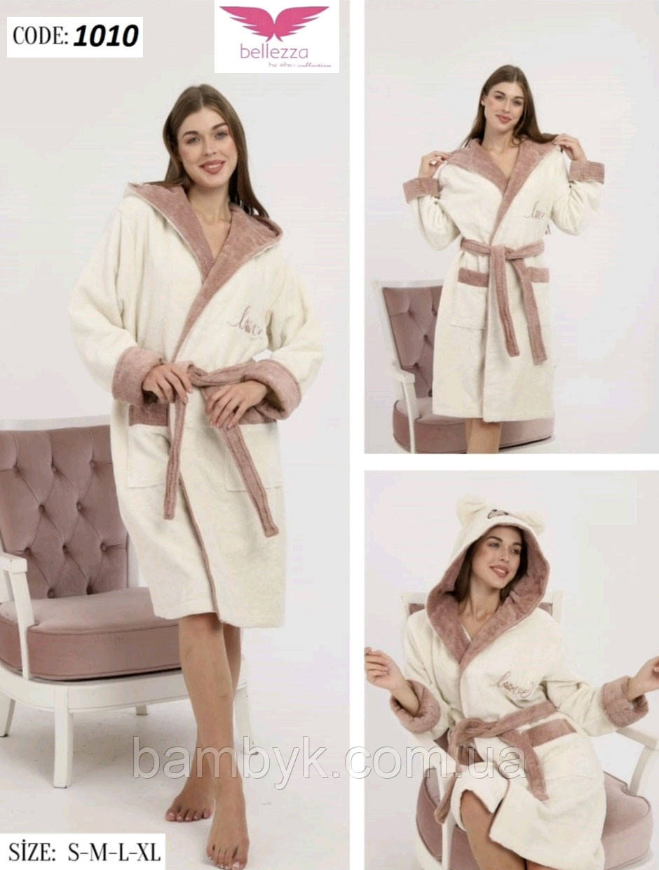 Короткий молодіжний банний халат з капюшоном бамбуковий Bellezza by Ebru Туреччина BL-1010