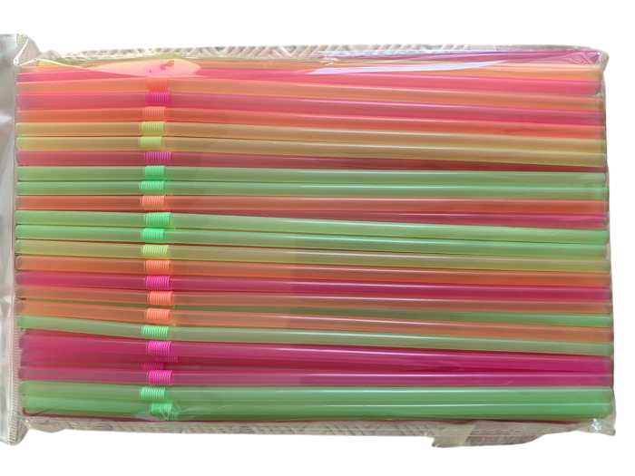 Трубочки з гофрою для коктейлів кольорові неон 210 мм/3 мм 170 шт, фото 1