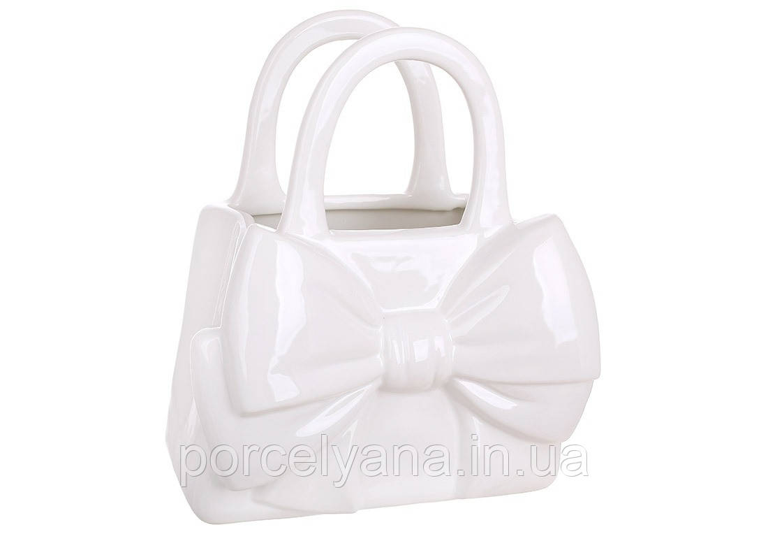 Ваза керамічна у формі сумочки Бант 20*12*22. 5см, колір - білий, фото 1