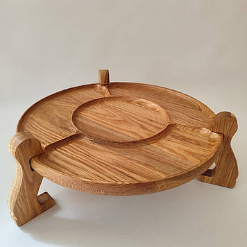 Дерев'яний розкладний столик для сервірування з дуба, на магнітних ніжках на 4 відділення