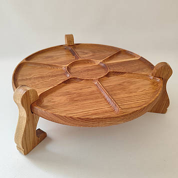 Дерев'яний розкладний столик для сервірування з дуба, на магнітних ніжках на 7 відділень