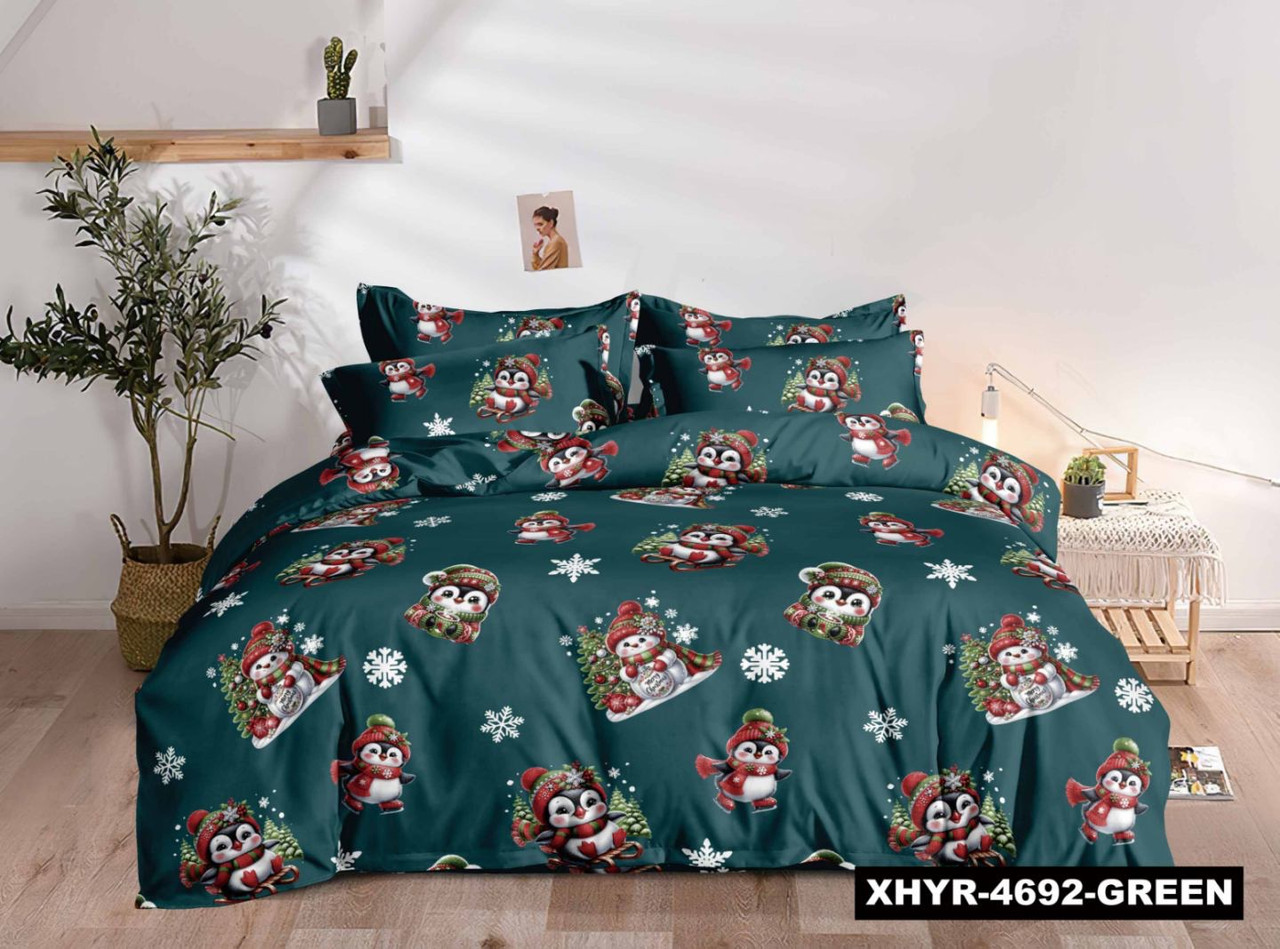 Новорічна постільна білизна фланель Royal Dream байка Полярні друзі смарагдовий, фото 1