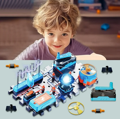 Інтерактивний електронний конструктор дитячий навчальний набір STEM пусковий пристрій вентилятор динамо-машина світло