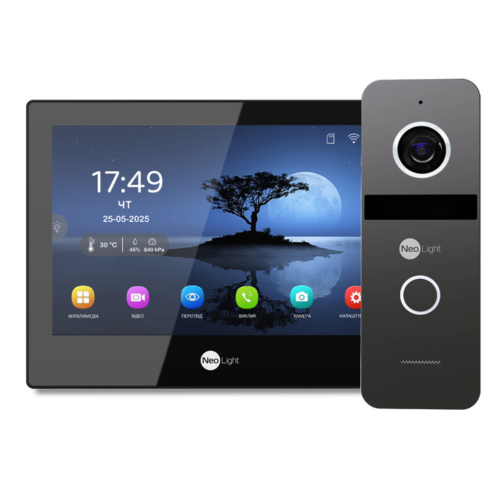 Комплект Neolight ALPHA Hybrid HD KIT B/Graphite: гібридний відеодомофон 8" з Wi-Fi та 2 Мп відеопанель, фото 1