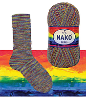 Нитки та пряжа для в'язання шкарпеткова напіввовна 75/25 Boho Desen NAKO Бохо Десен Нако  № 87727