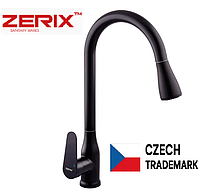 Кухонний змішувач із висувною лійкою чорний кран на мийку з висувним душем чорного кольору zrxblack