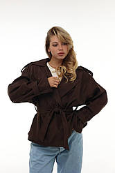 Модний жіночий тренч оверсайз укороченого крою з поясом на талії Gm2768