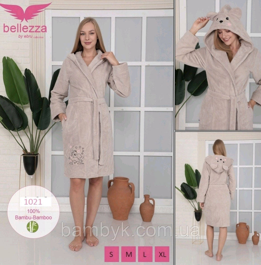 Короткий молодіжний банний халат з капюшоном бамбуковий Bellezza by Ebru Туреччина BL-1021