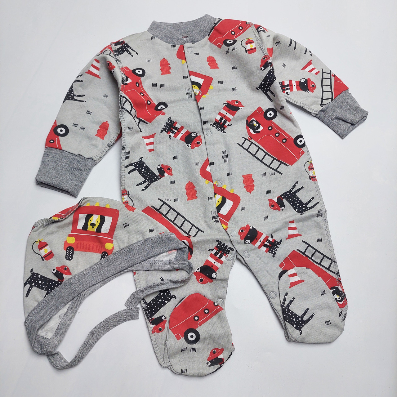 56 0-1 міс теплий костюм костюмчик комплект чоловічок з шапочкою для новонароджених з начосом у пологовий будинок 8103 ГРЧ, фото 1