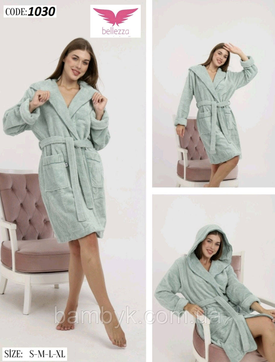 Короткий молодіжний банний халат з капюшоном бамбуковий Bellezza by Ebru Туреччина BL-1030