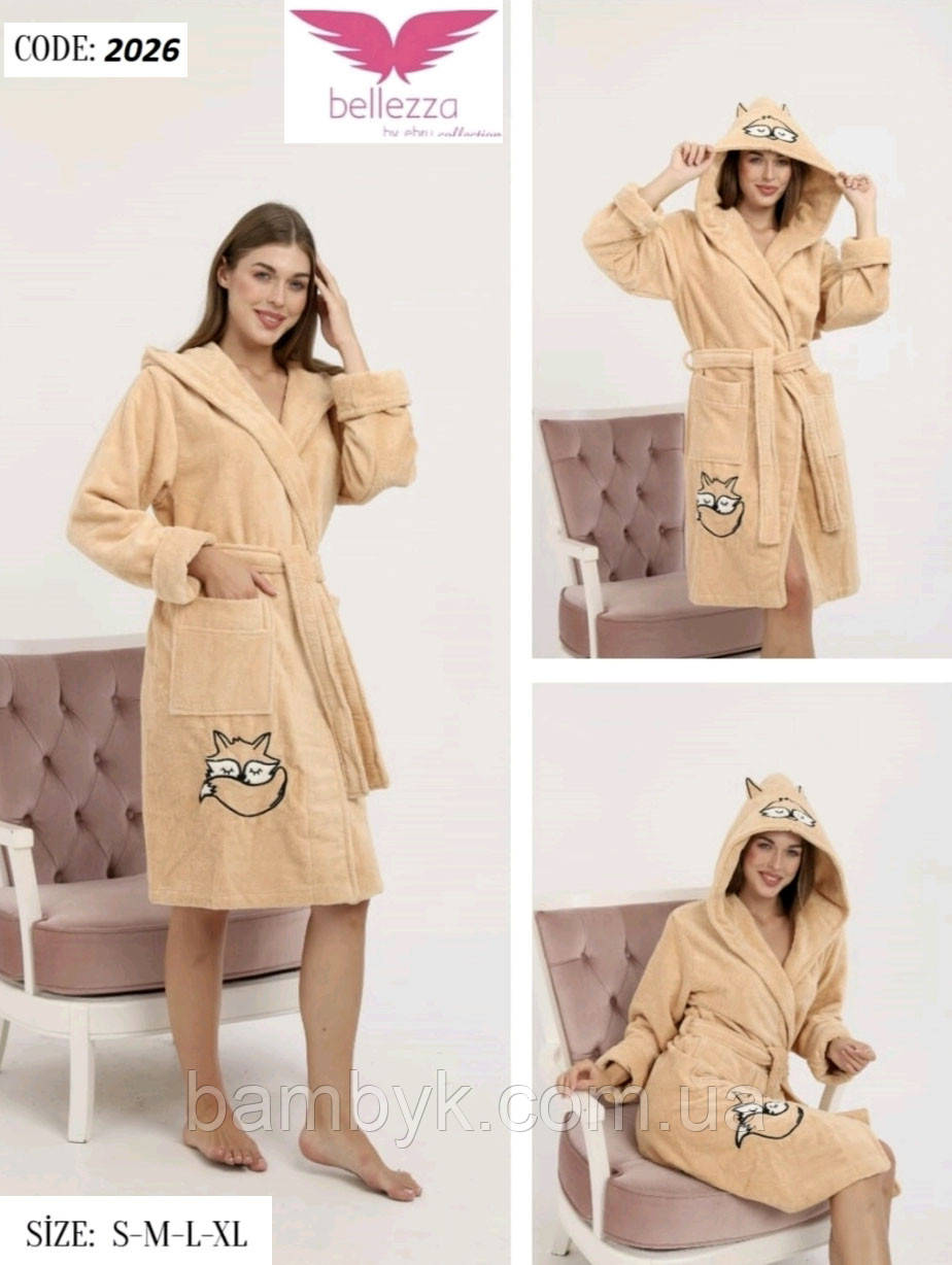 Короткий молодіжний банний халат з капюшоном бамбуковий Bellezza by Ebru Туреччина BL-2026