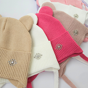 Дитяча шапочка з вушками тонкої в’язки бавовняна весна осінь для малюків дівчаток розмір 46 9-18 місяців