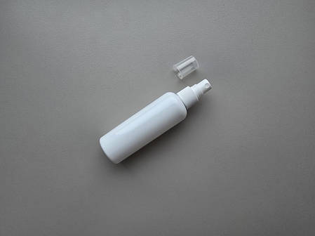 Від 1000шт. 100 - 107 мл білий флакон круглий ПЕТ тара з білим розпилювачем пластиковим, спреєм 20/410, фото 1