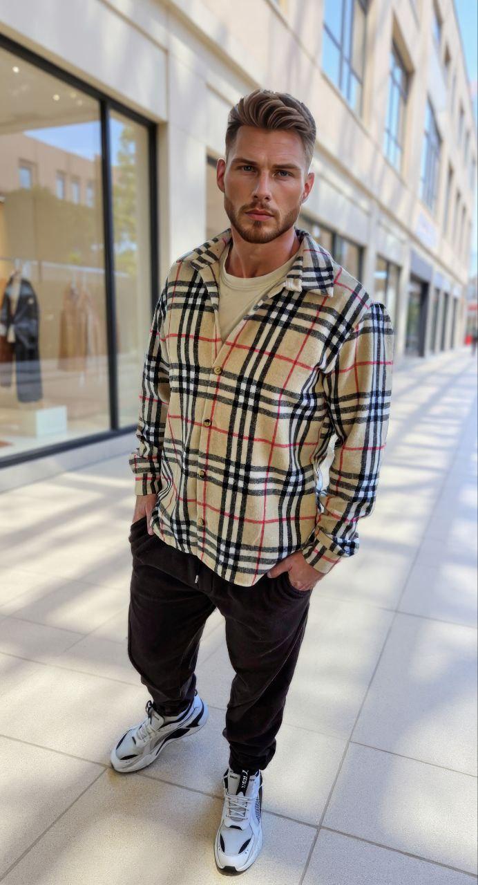 Чоловіча байкова сорочка у клітинку, фото 1