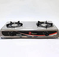 Газова побутова плита для частого використання на 2 конфорки, Таганок газовий настільний із неіржавкої сталі