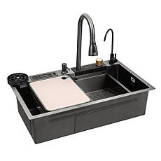 Кухонна мійка Kroner KRP Schwarze — SET7545NB PVD (3.0/0.8 мм)