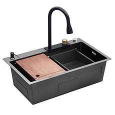 Кухонна мійка Kroner KRP Schwarze — SET7546HM PVD (3.0/0.7 мм)