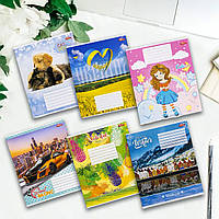 Тетрадь цветная на 12 листов в клетку Мечты Микс по картинкам 20 штук в упаковке