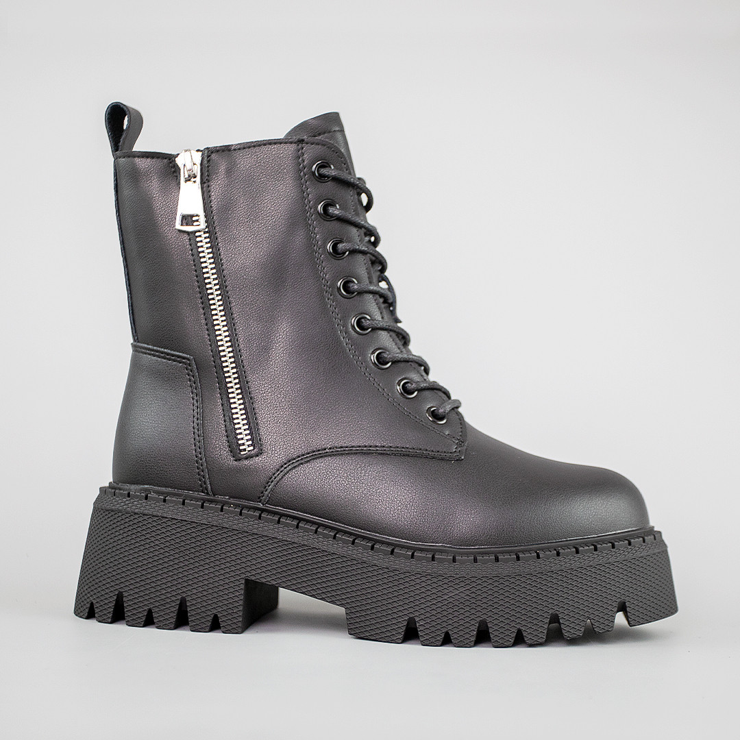 Черевики жіночі шкіряні на хутрі 593226 Чорні, фото 1