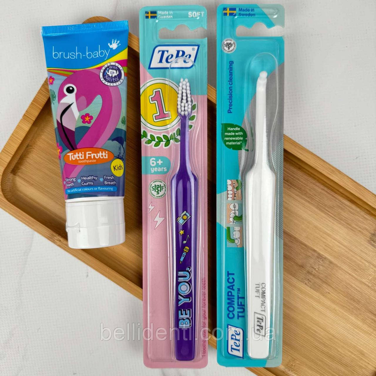 Набір Tepe Brush-Baby від 6 до 12 років (зубна паста 50 мл із фтором+зубна щітка Soft+монопучкова щітка), фламінго, фото 1