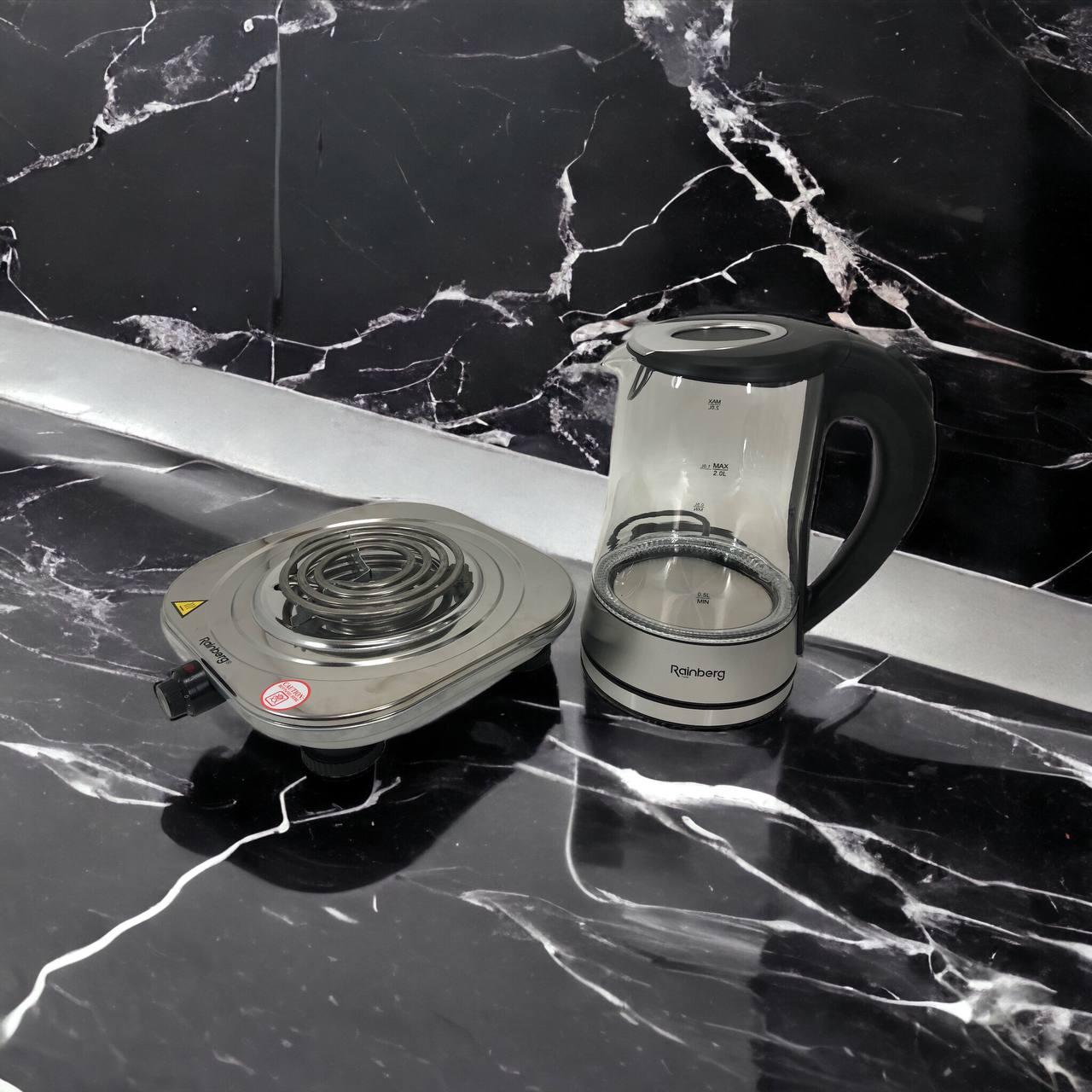 Набір дизайнерської лінійки Rainberg: Електроплита Rainberg RB-010 Чайник електричний Rainberg RB-704 NG-14, фото 1