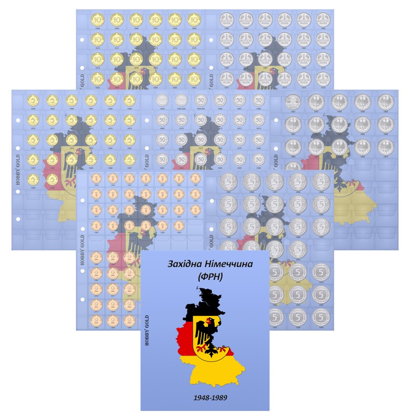 Комплект листів з роздільниками для монет Німеччини (ФРН) 1948-1989рр, фото 1