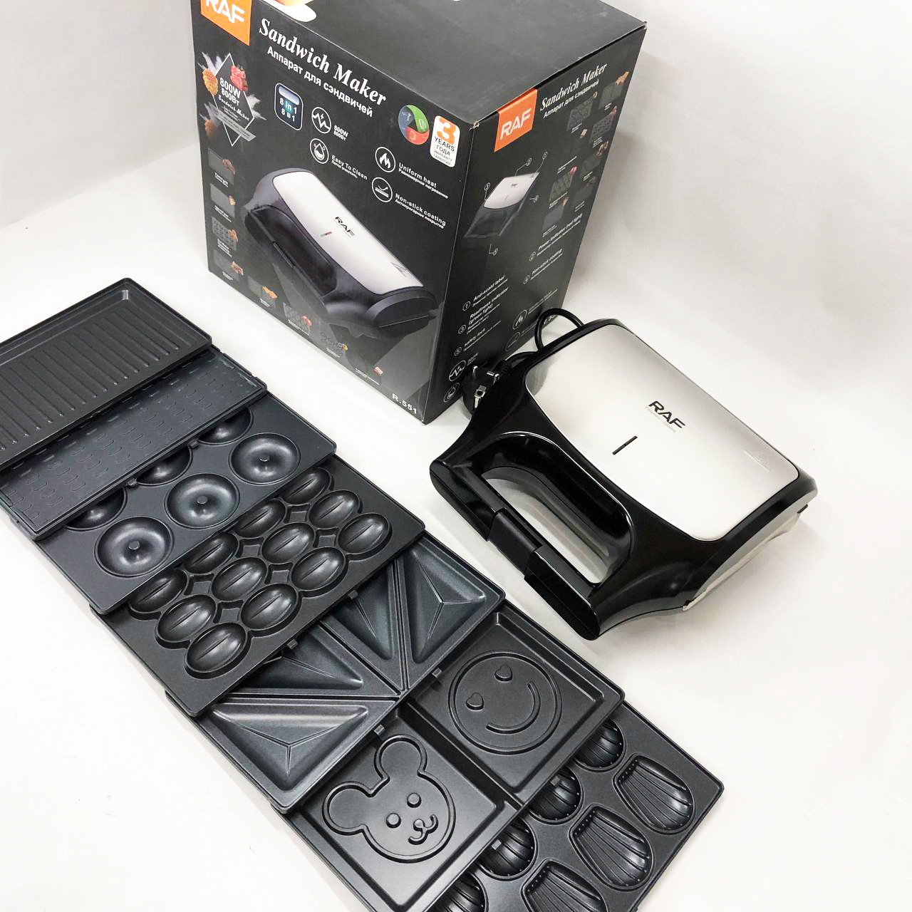 Бутербродниця 4в1 RAF R.551 850 Вт 8 в 1, Кухонна вафельниця, Потужний притискний електрогриль для дому JS-78