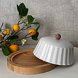 Бамбукова десертна тарілка 17 см з порцеляновим ковпаком, фото 2