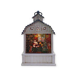 Ліхтар Новорічний кабінет Санти з LED, USB, музикою та сніжним ефектом 28 см