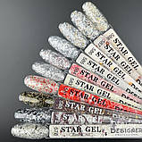 Гель-лак для манікюру Star gel Дизайнер (з пластівцями Юки), 9 мл Срібло з чорним №579, фото 4